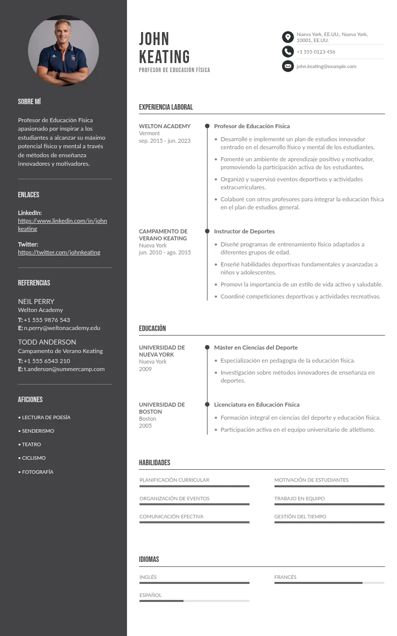 CV de profesor de educación física: guía y ejemplos