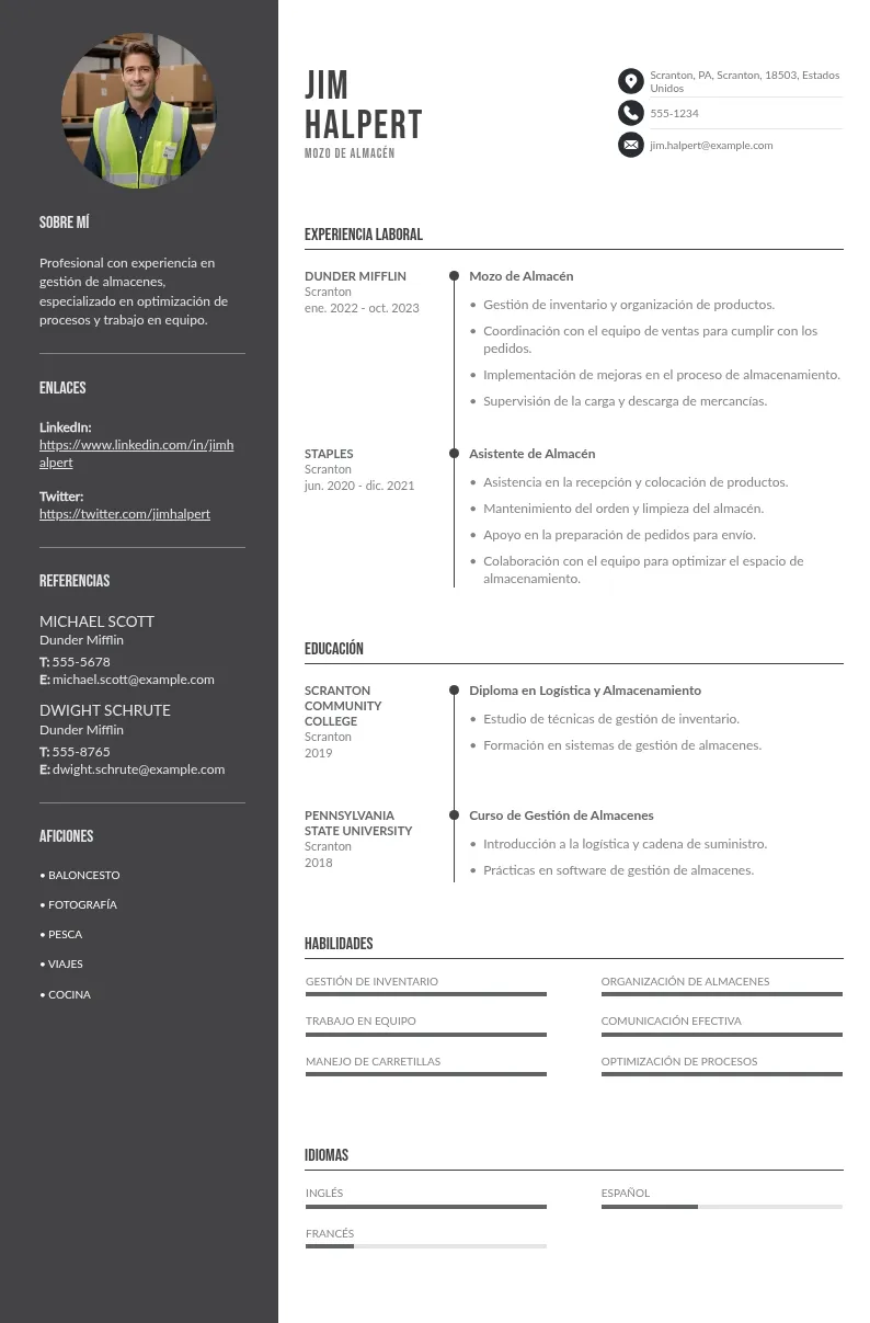 Currículum de mozo de almacén
