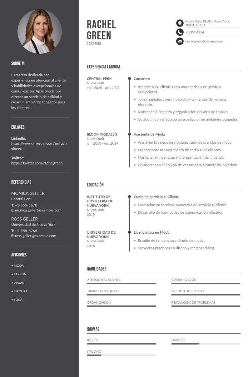Currículum de camarero: 10 ejemplos y consejos para destacar