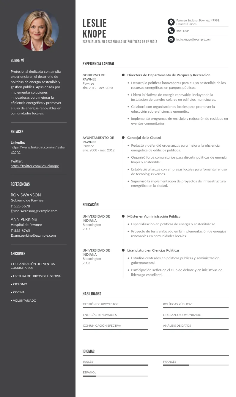 CV de Especialista en Desarrollo de Políticas de Energía: Guía Gratis para 2024