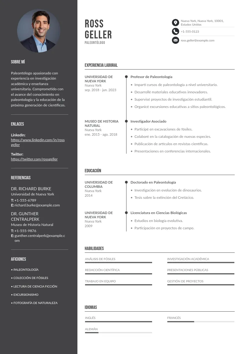 Plantilla de currículum para estudiante