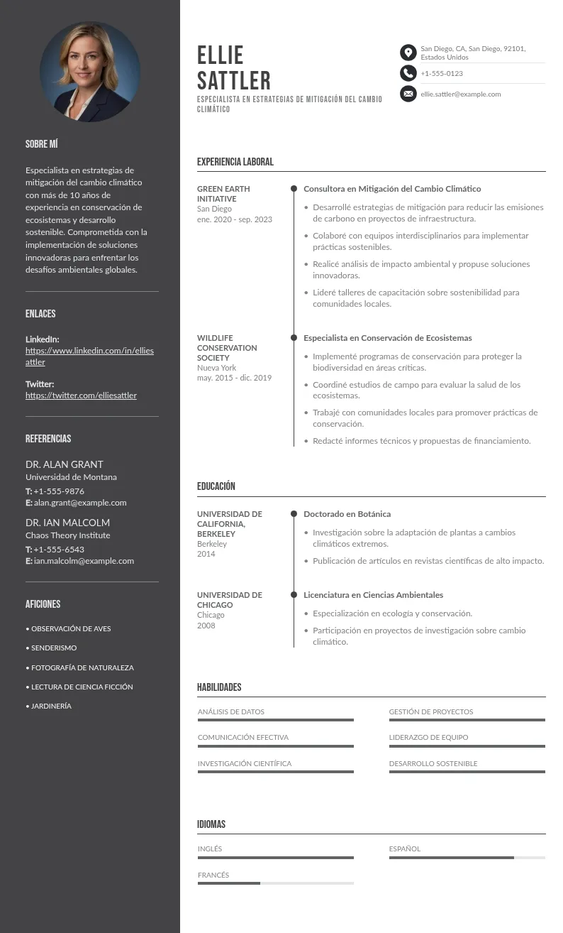 CV de Especialista en Estrategias de Mitigación del Cambio Climático: Guía y Muestra Gratis para 2024
