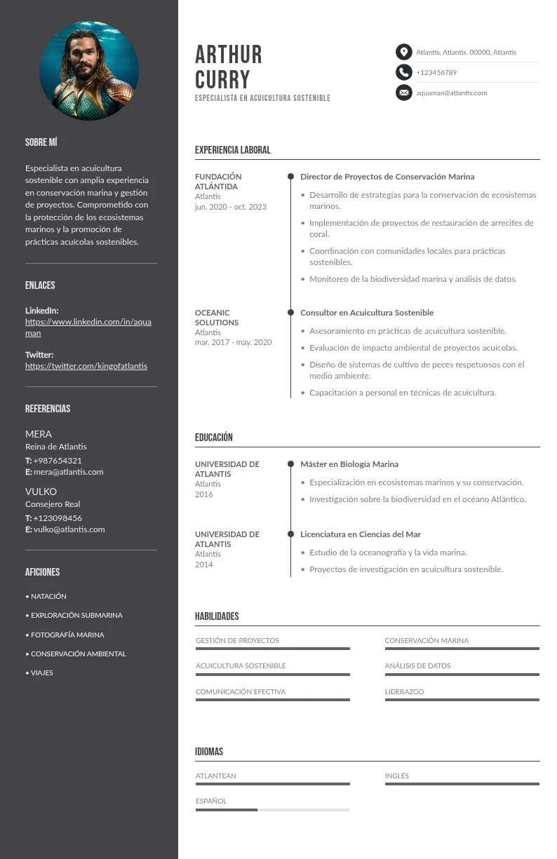 CV de Especialista en Acuicultura Sostenible: Guía y Muestra para 2024