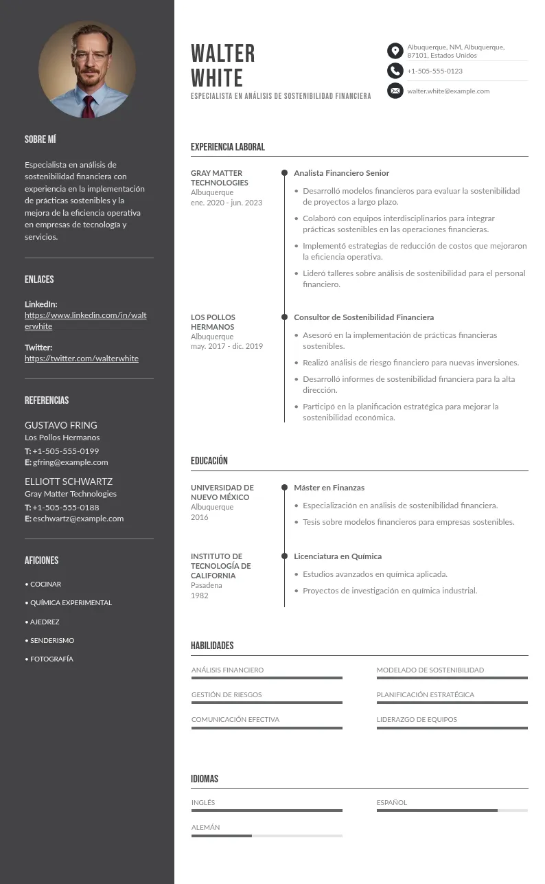 CV de Especialista en Análisis de Sostenibilidad Financiera: Guía y Consejos Gratis para 2024