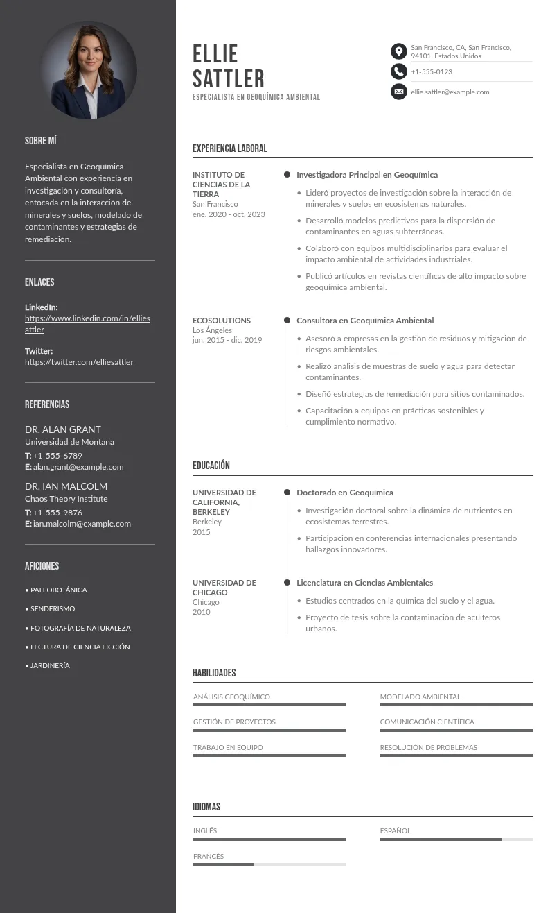 CV de Especialista en Geoquímica Ambiental: Guía y Muestra para 2024