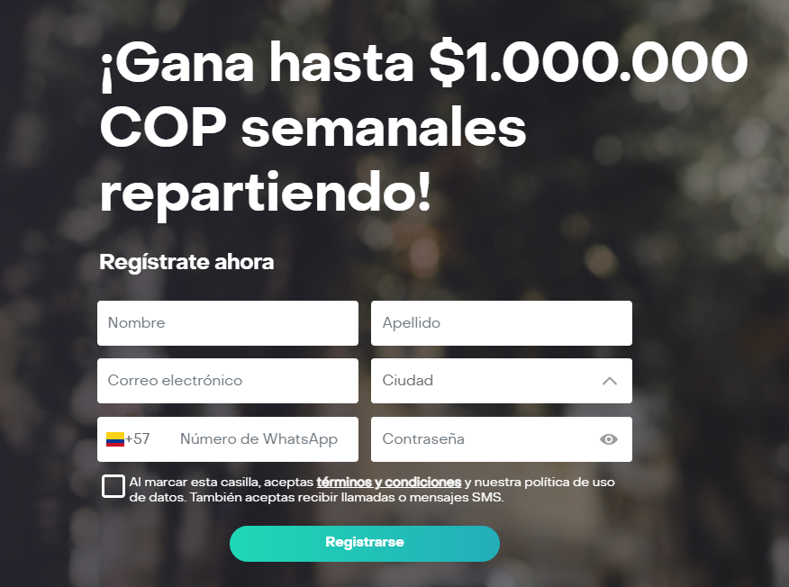 Registro en la web de Rappi Colombia