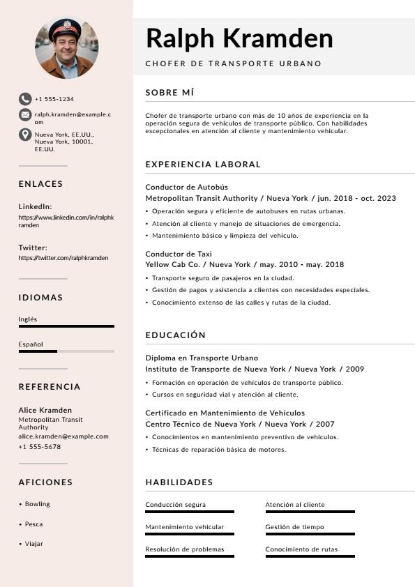 Currículum de chofer de transporte urbano