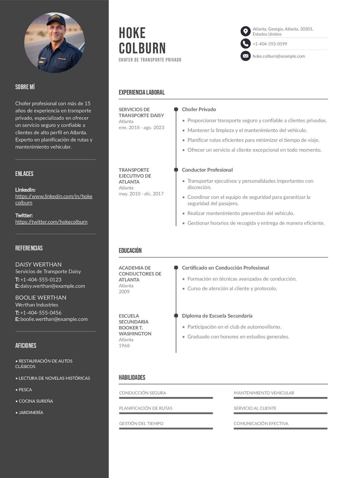 Currículum de chofer de transporte privado