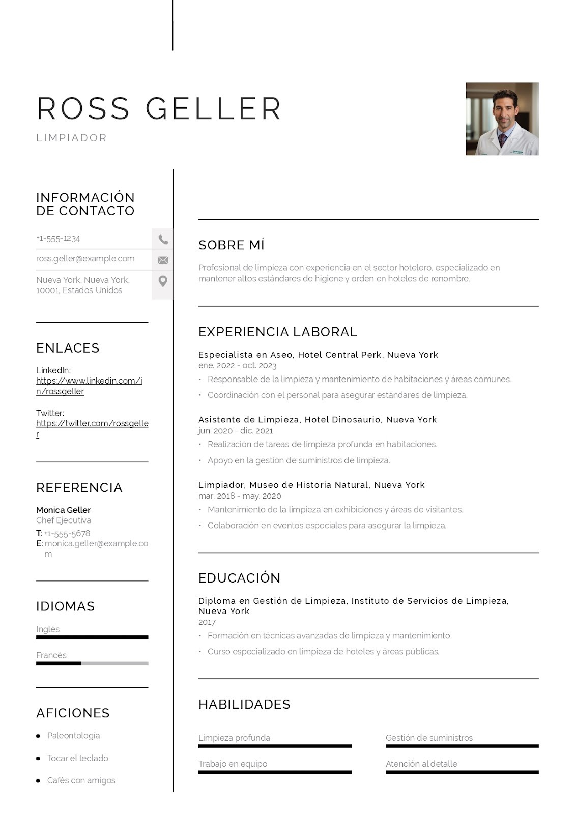 Currículum de limpiador especializado en aseo de hoteles