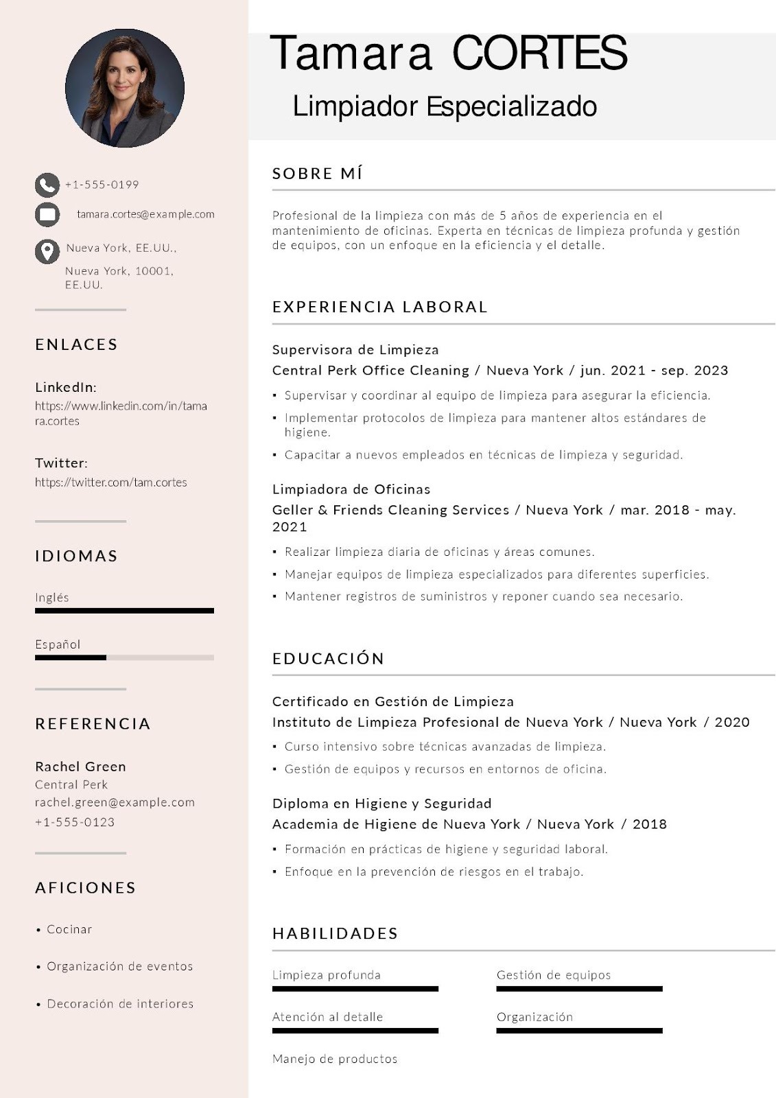 Currículum de limpiador especializado en aseo de oficinas