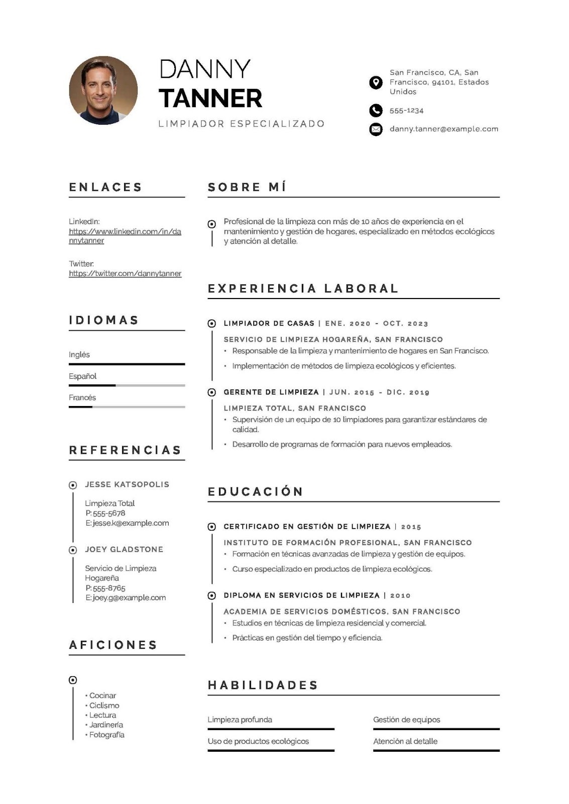 Currículum de limpiador especializado en aseo de casas