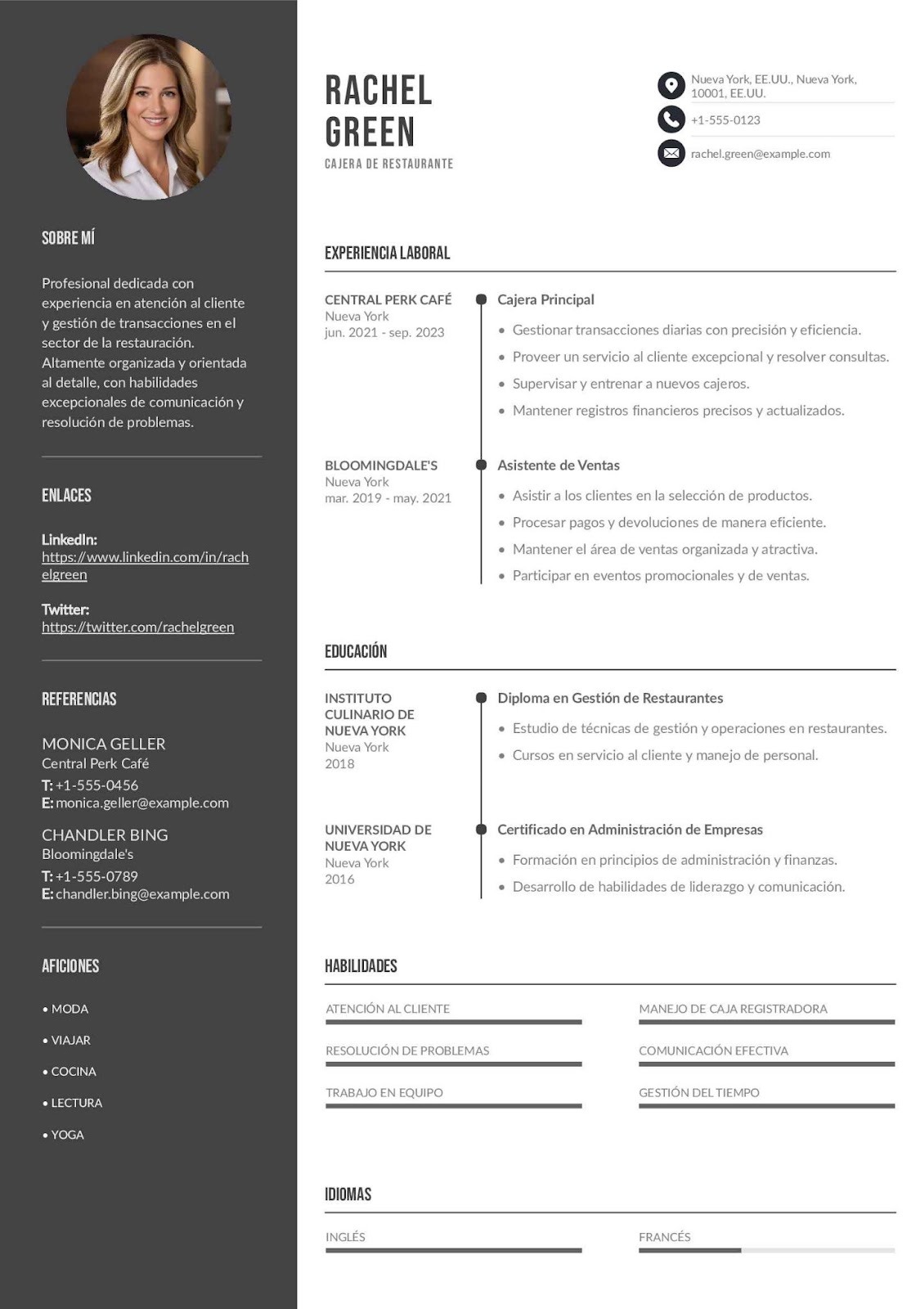 Curriculum vitae de cajero de restaurantes 