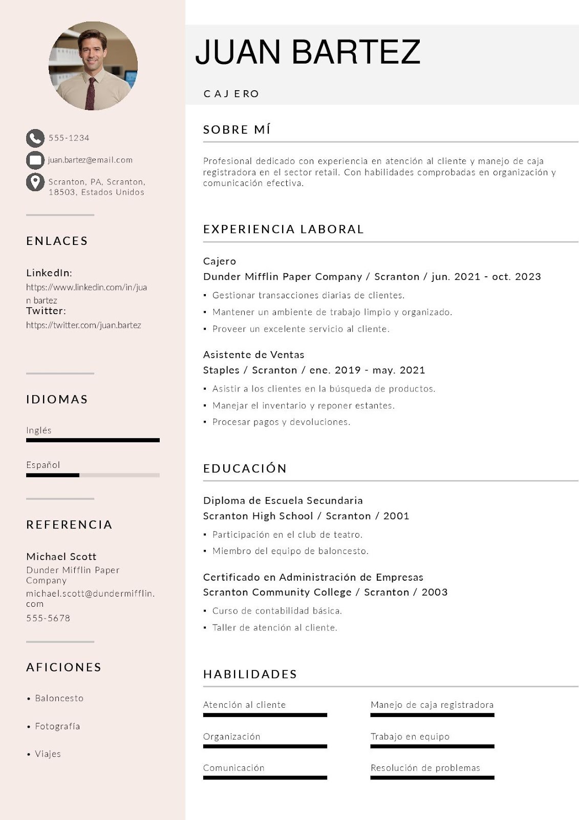 Curriculum vitae de cajero de tiendas retail