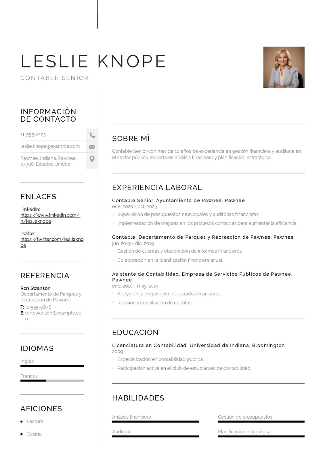 Curriculum vitae de contable senior