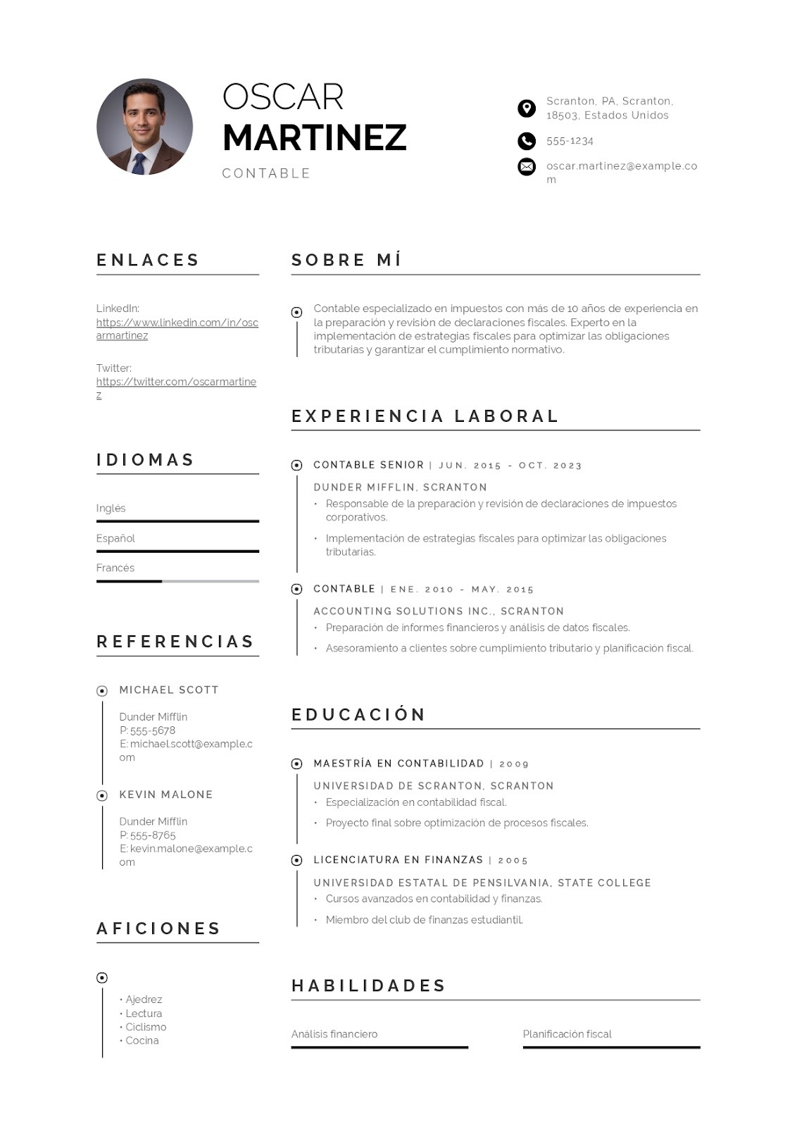 Curriculum vitae de contable especializado en impuestos