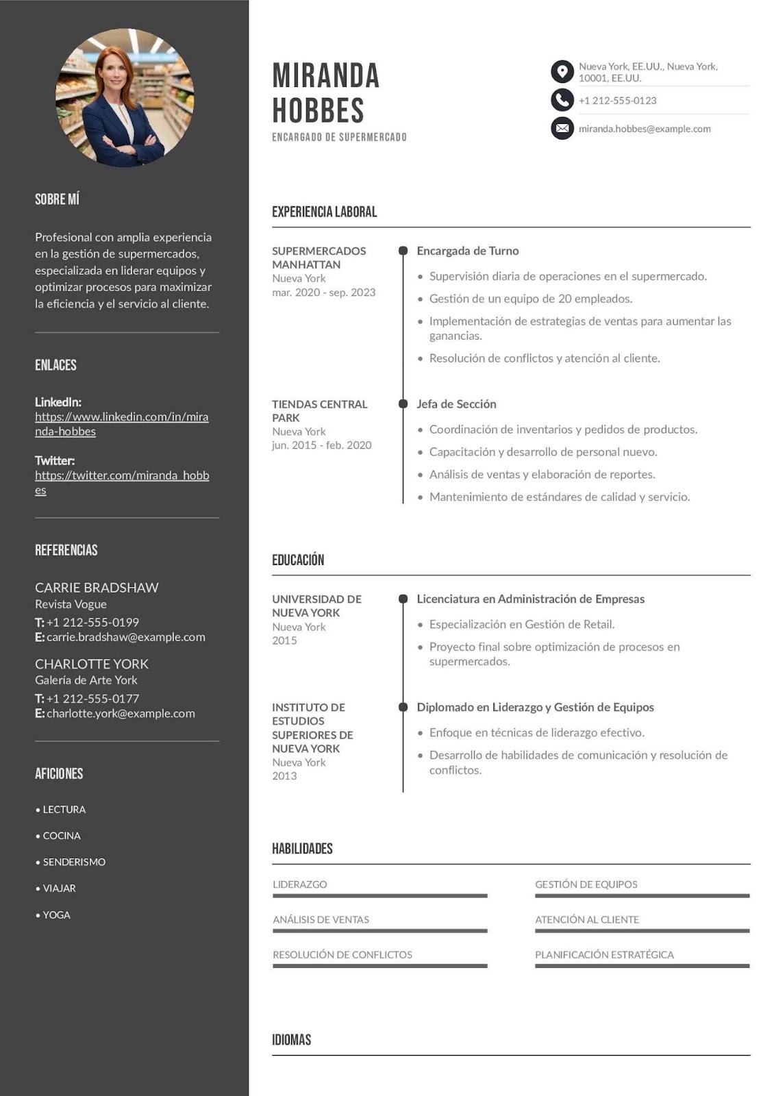 Currículum de encargado de supermercado