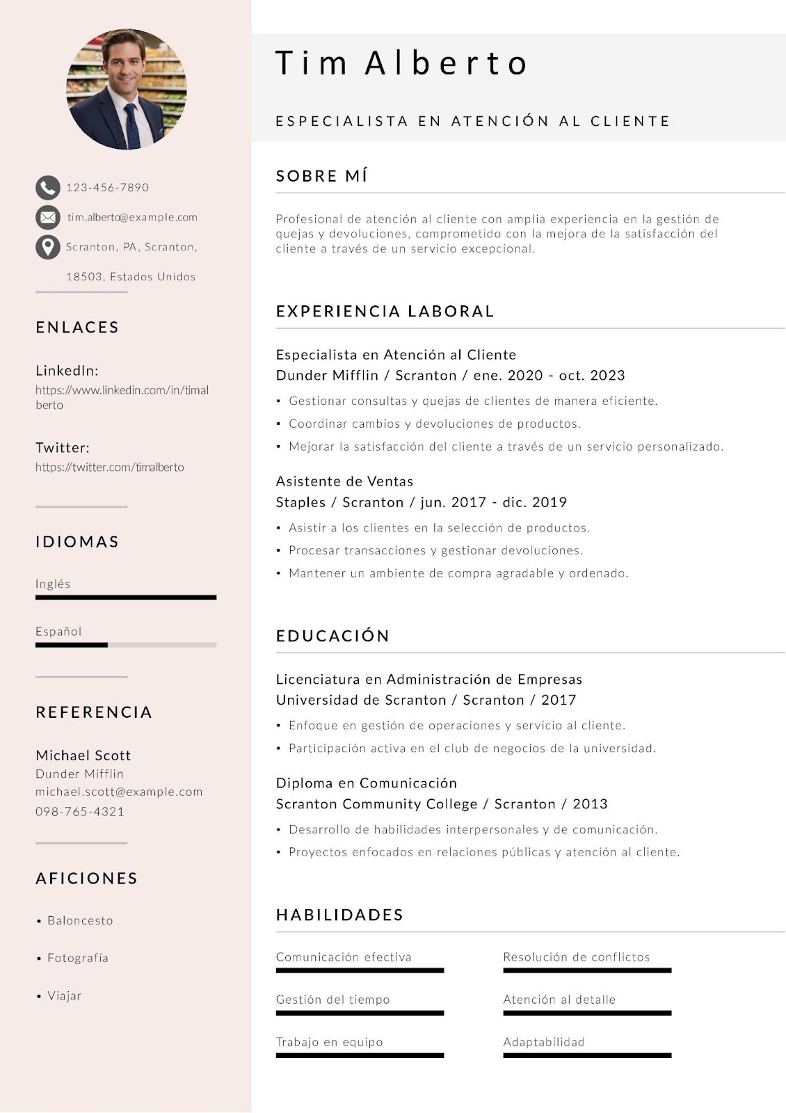 Currículum de atención al cliente para supermercado