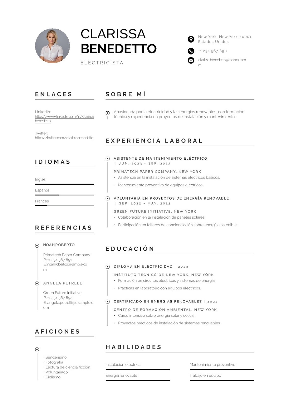 Currículum de electricista sin experiencia laboral