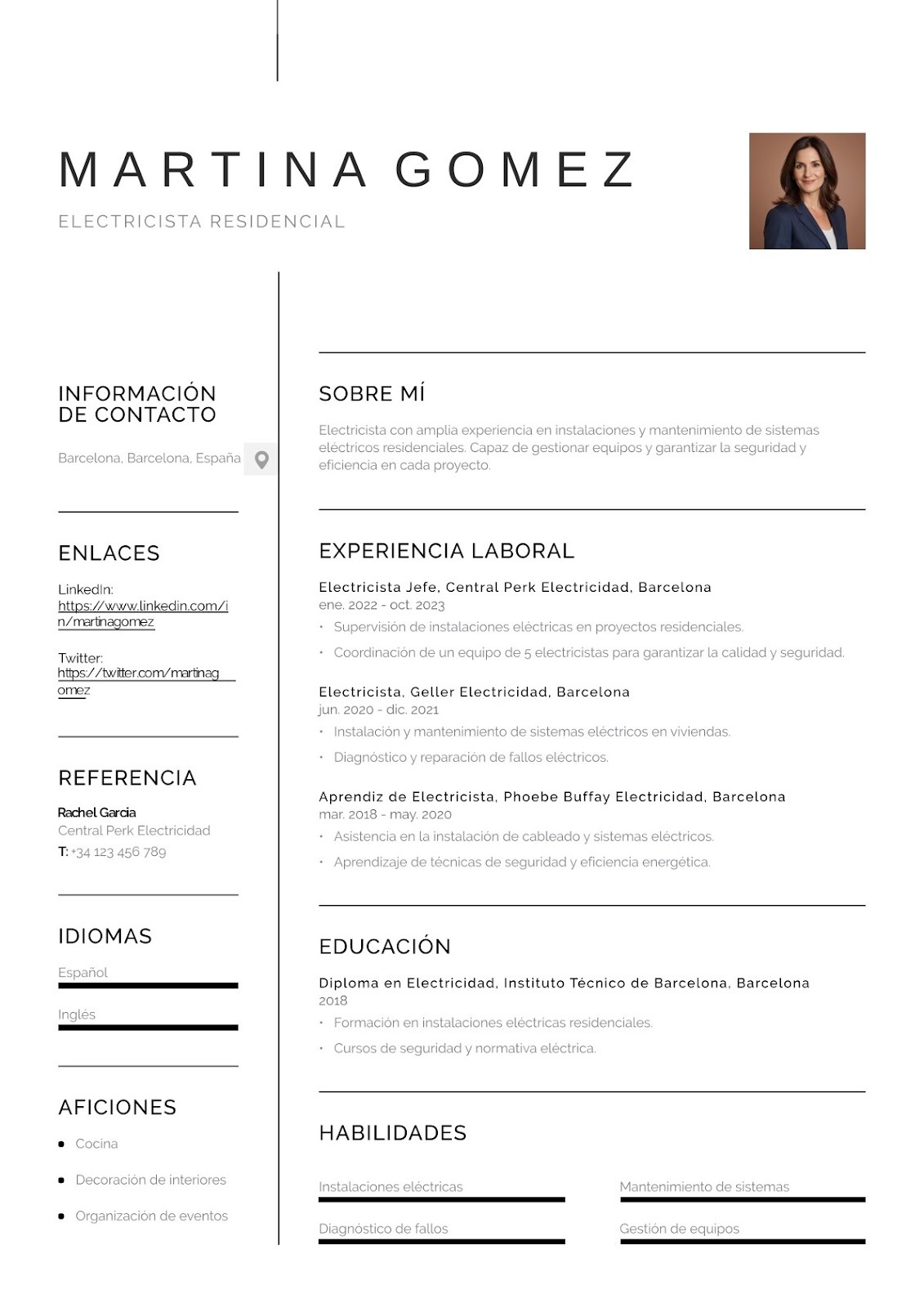 Currículum de electricista residencial