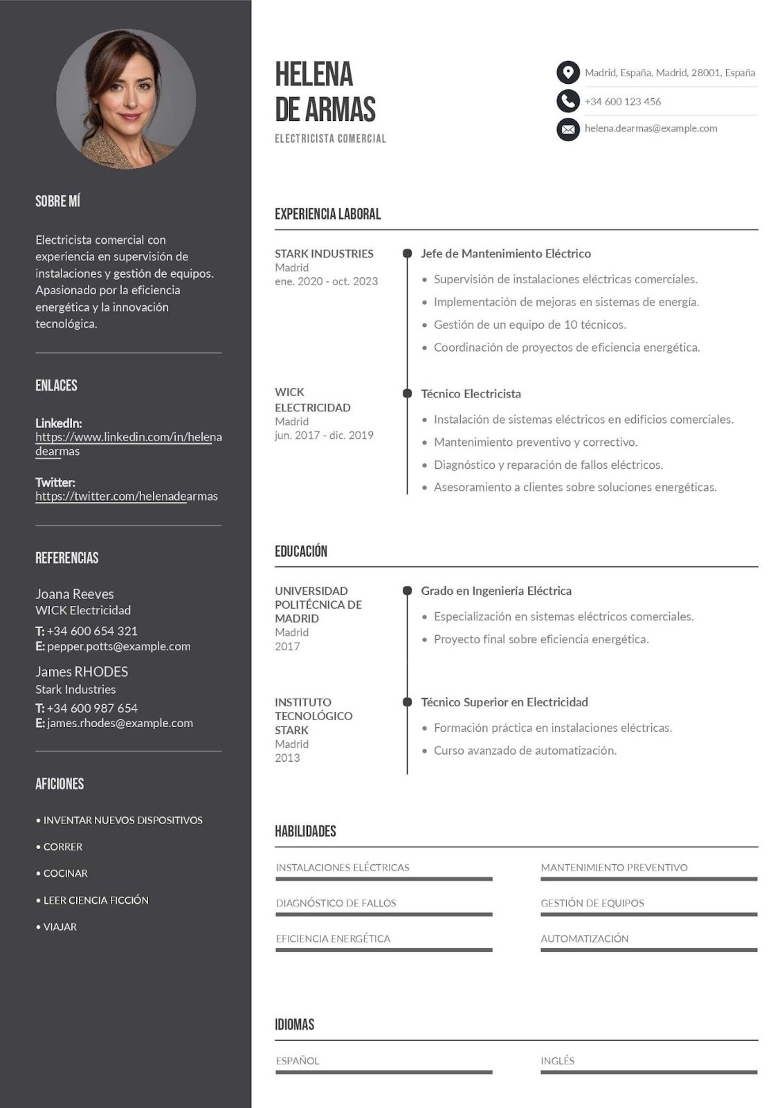 Currículum de electricista comercial