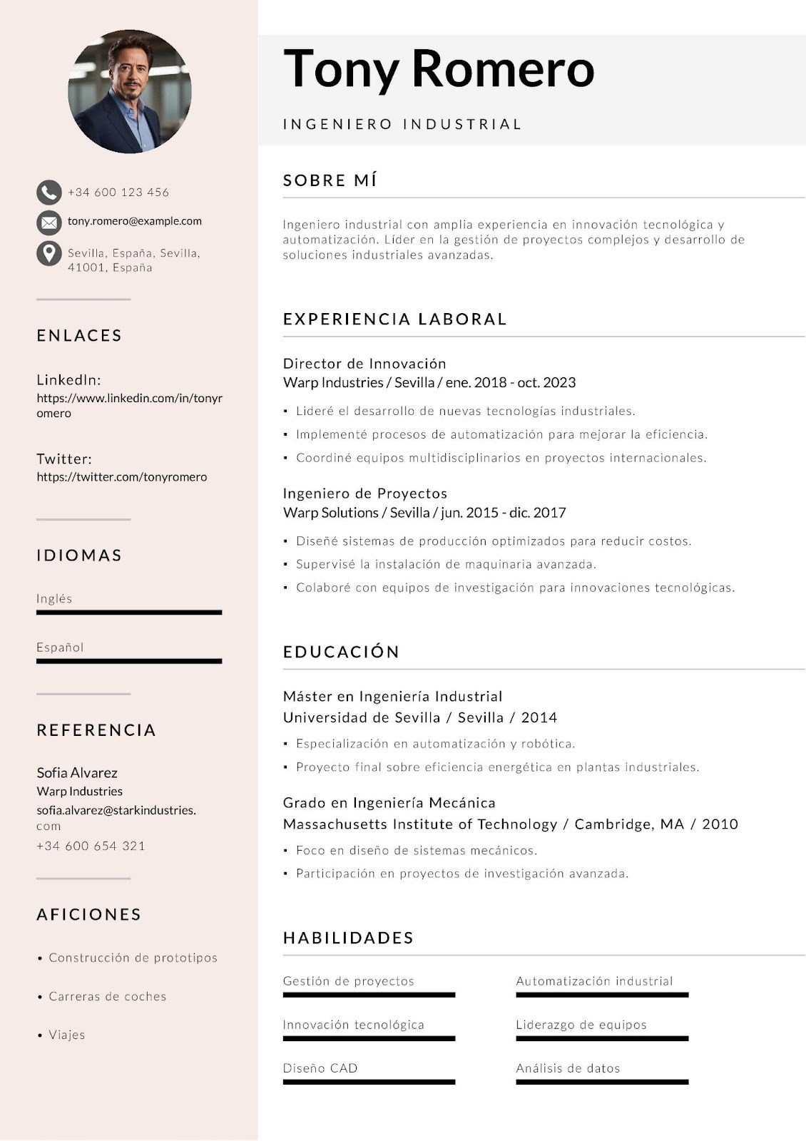 Curriculum vitae de ingeniero industrial