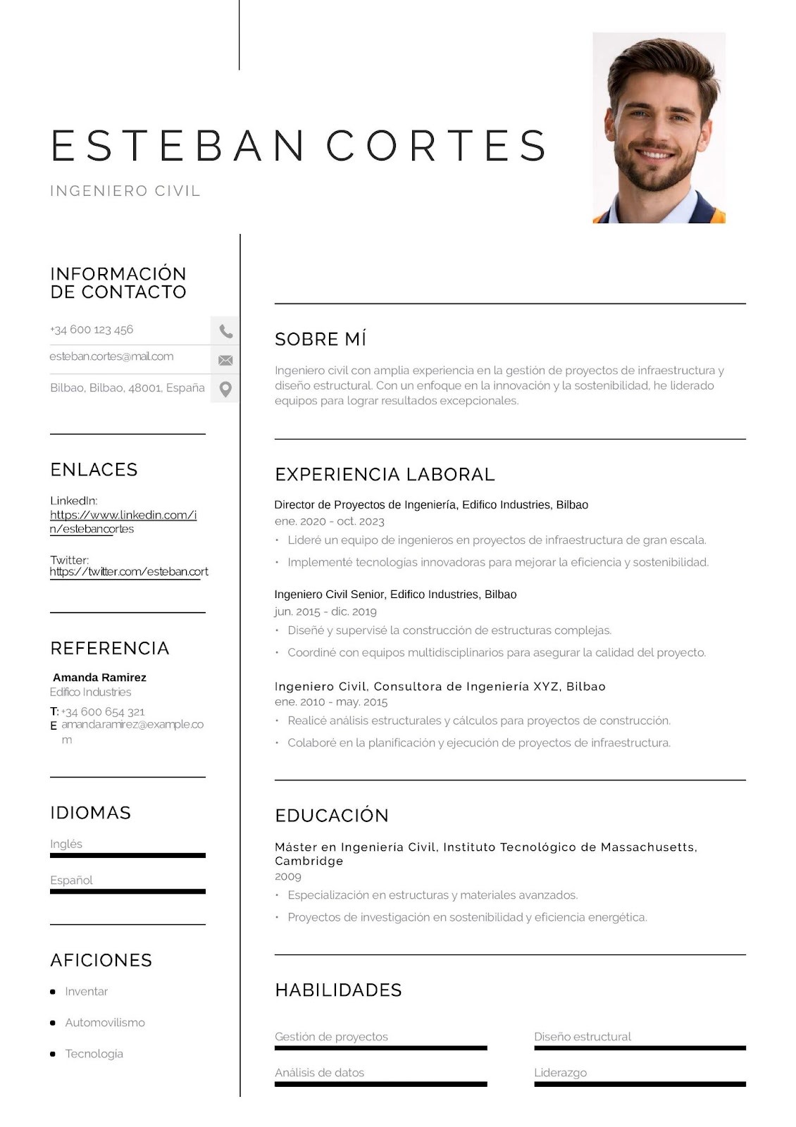 Curriculum vitae de ingeniero civil