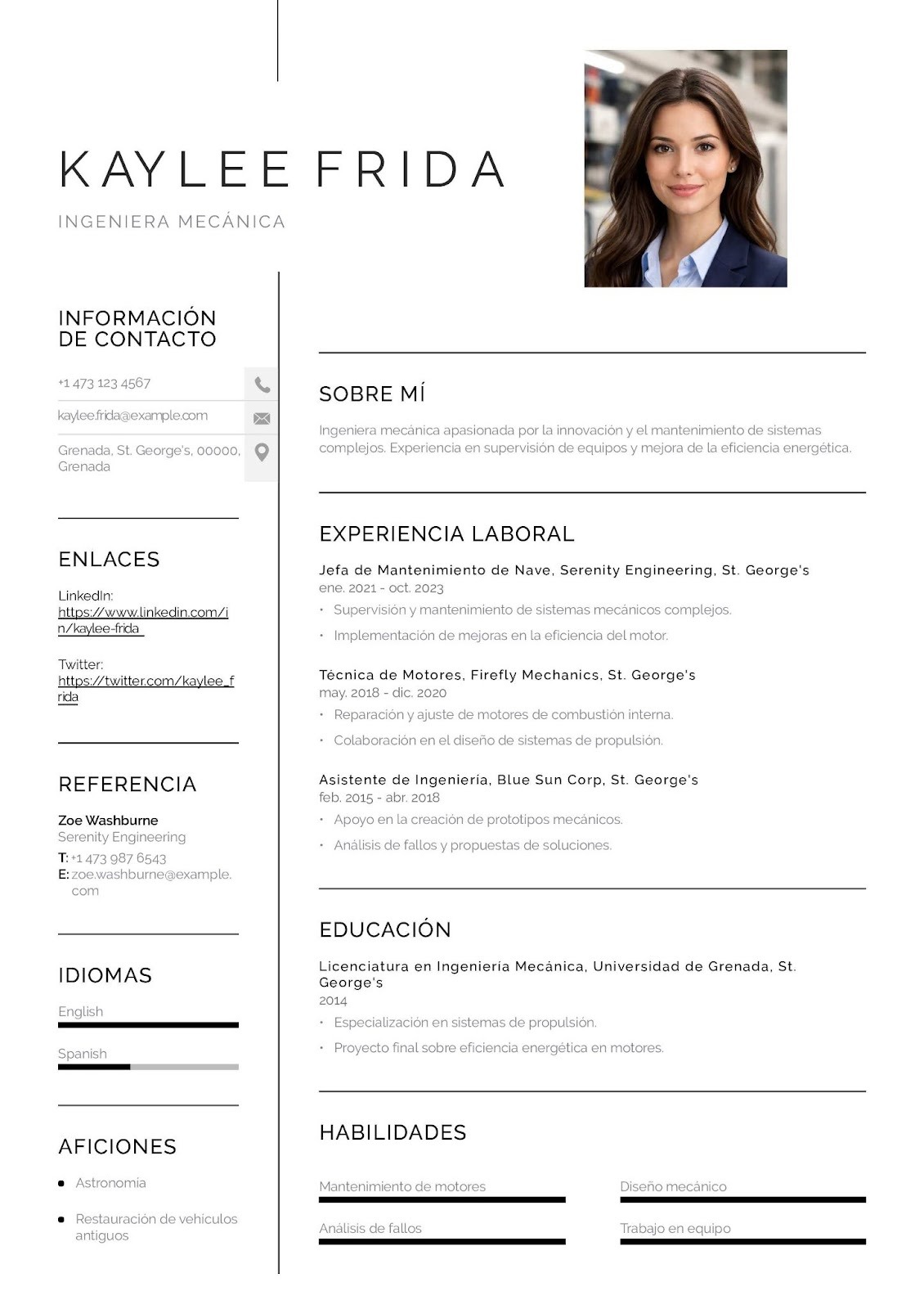 Curriculum vitae de ingeniero mecánico