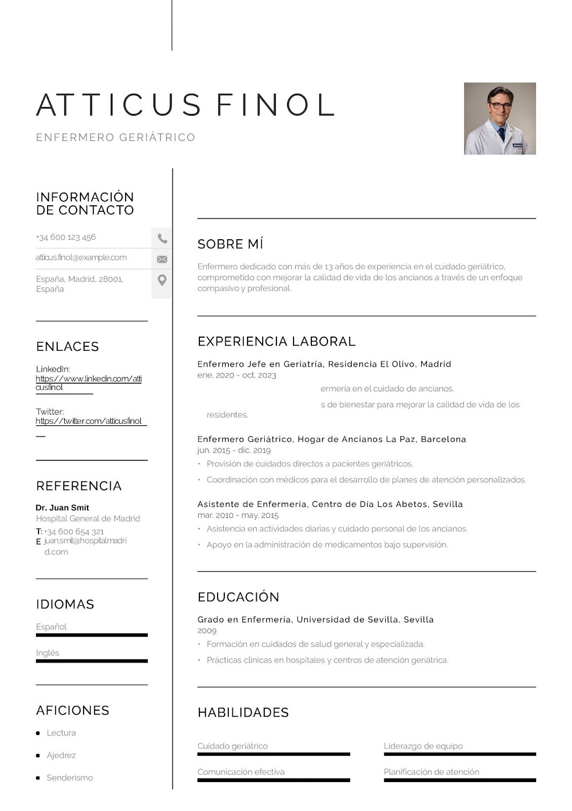 Curriculum vitae de enfermera geriátrica
