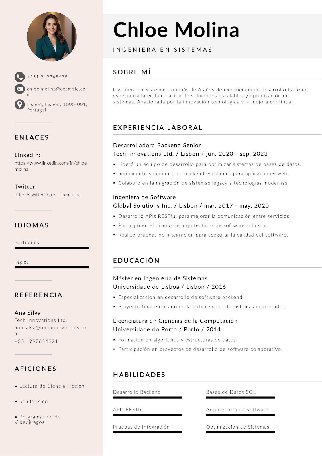 Curriculum vitae de ingeniero en sistemas especializado en desarrollo Backend