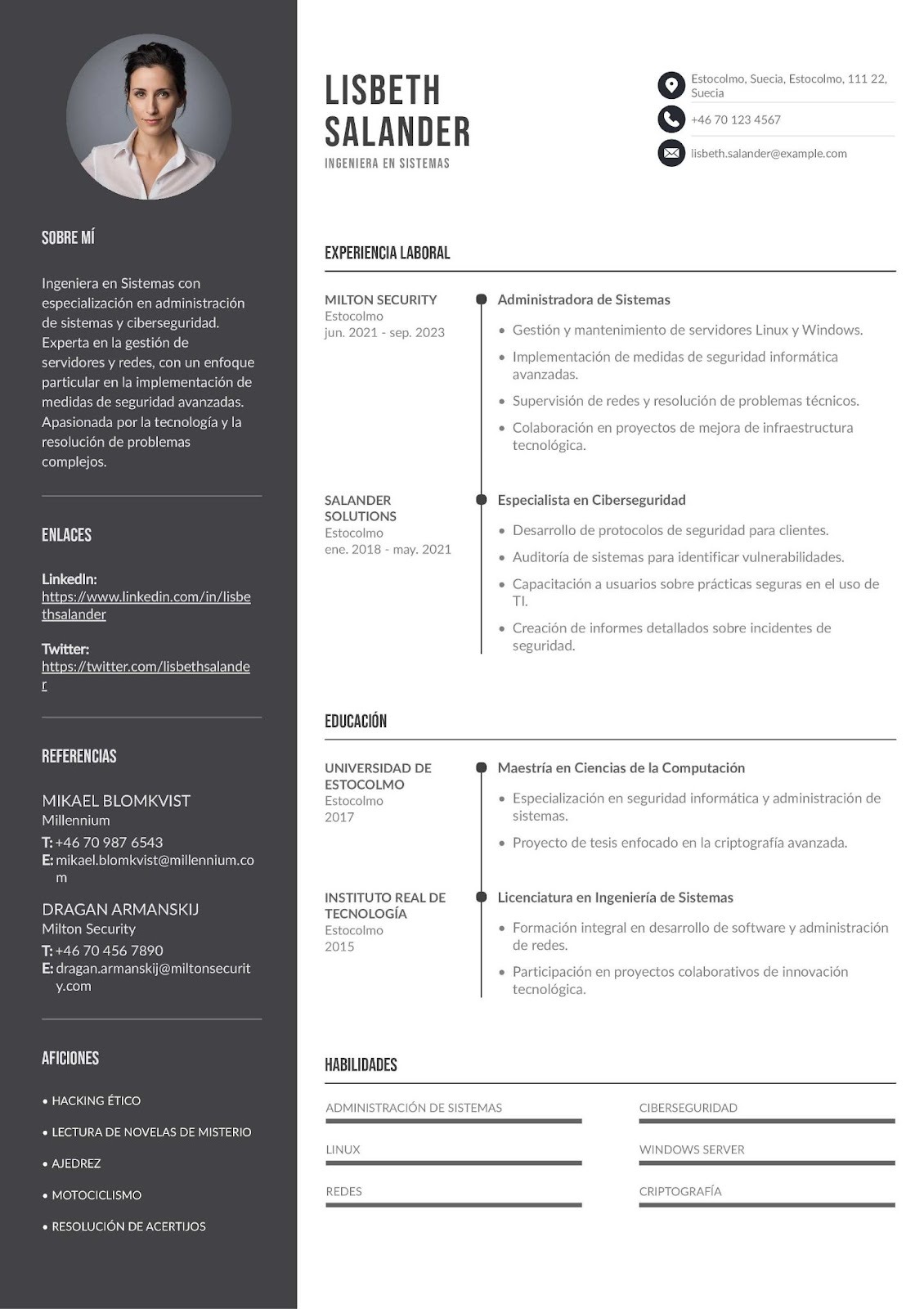 Curriculum vitae de ingeniero en sistemas especializado en administración de sistemas