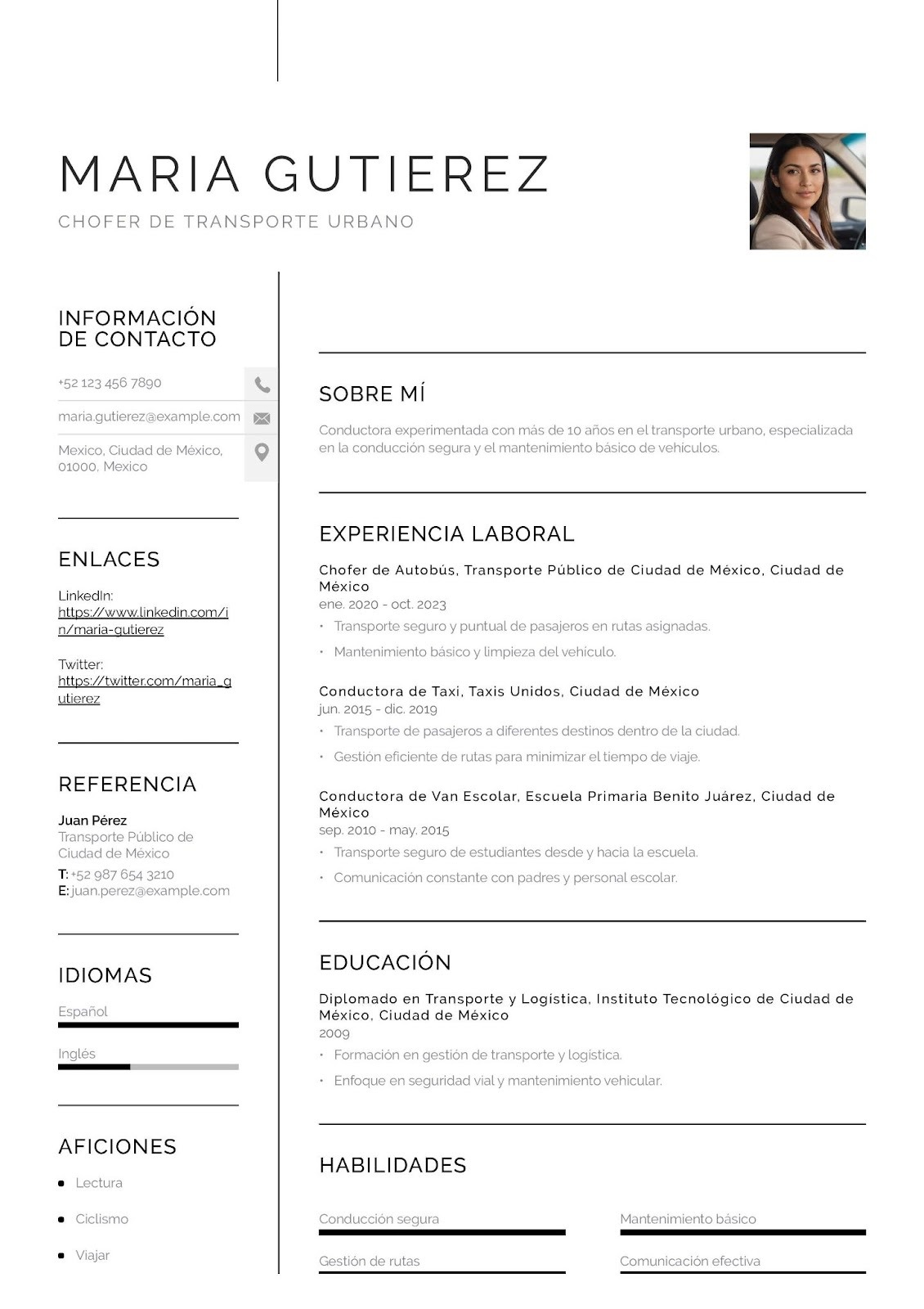 Currículum de chofer de transporte urbano