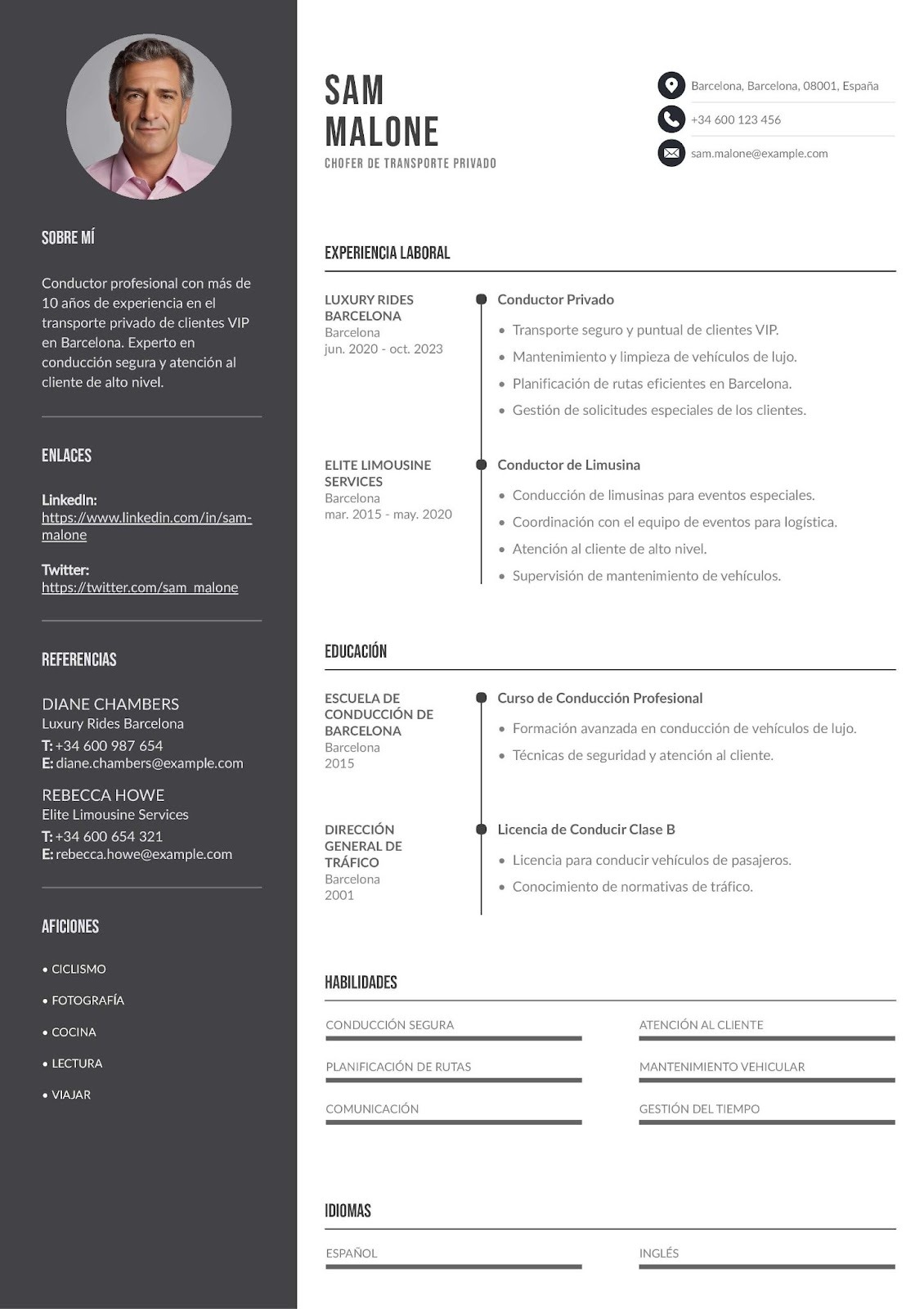 Currículum de chofer de transporte privado