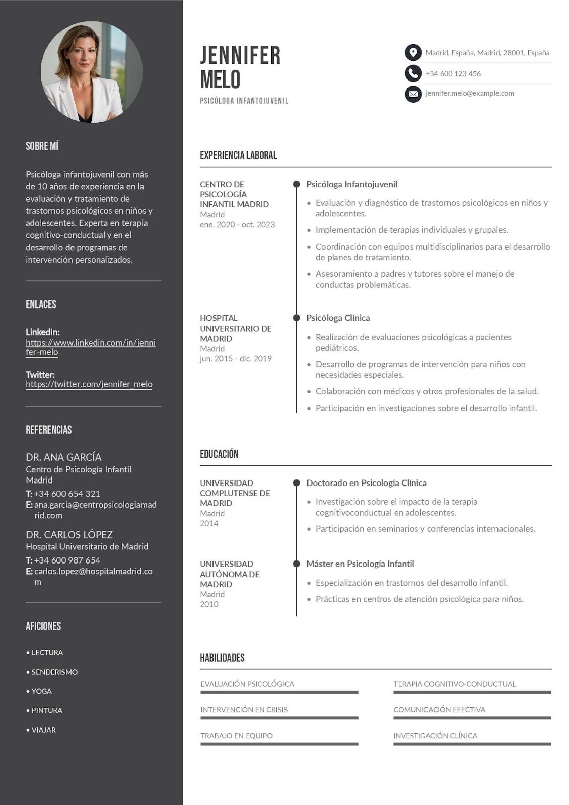 Currículum para psicólogo infantojuvenil