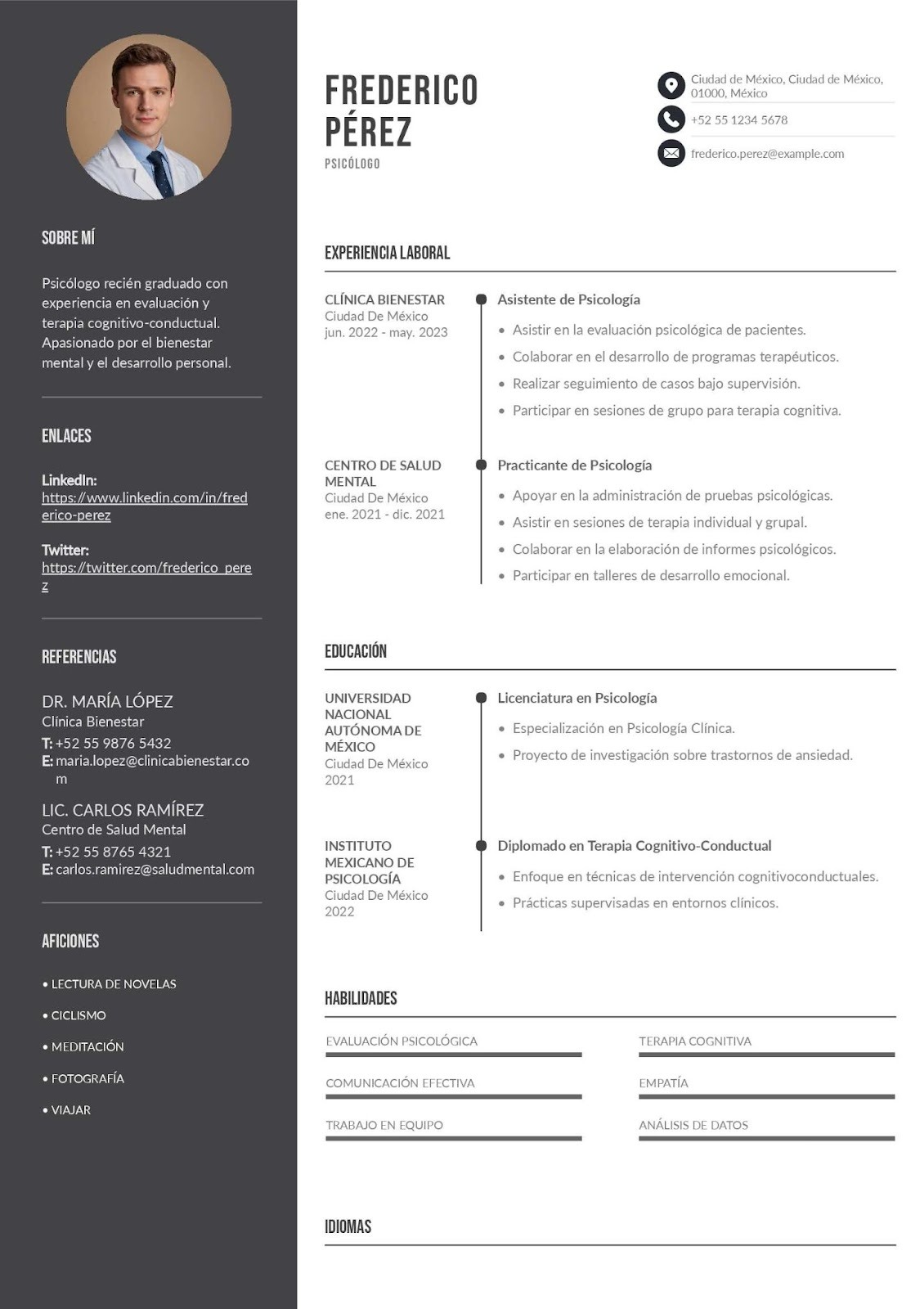 Currículum para psicólogo recién graduado