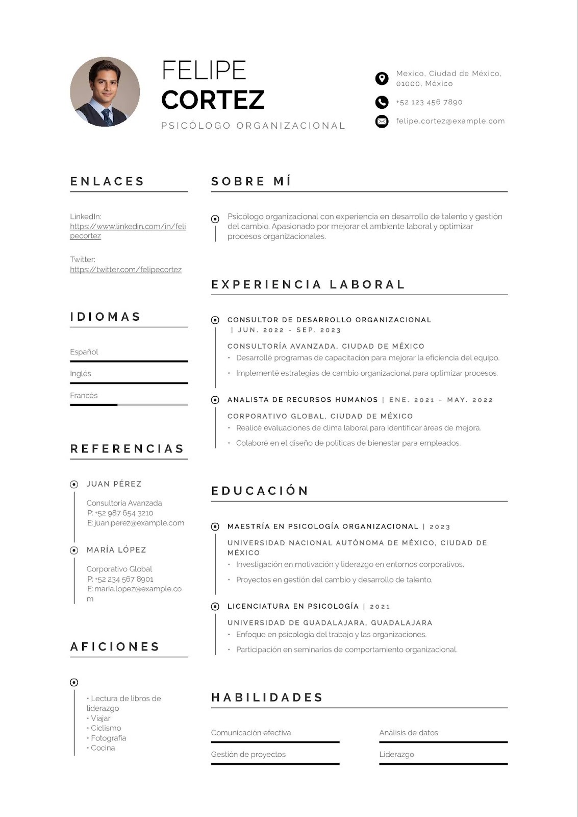 Currículum como psicólogo organizacional