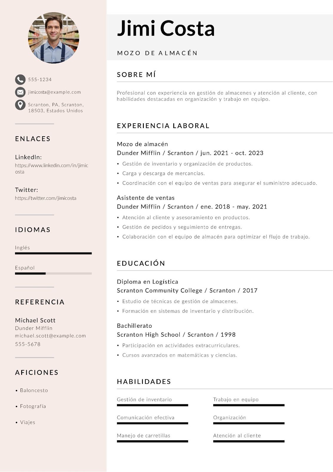 Currículum de mozo de almacén de supermercado