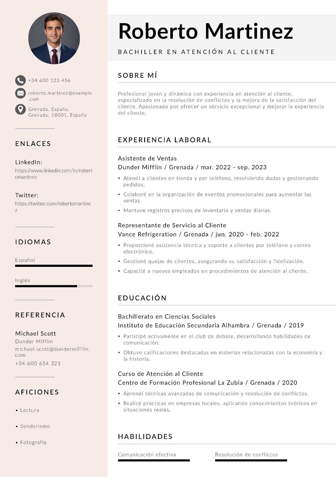 Currículum de bachiller para trabajar en atención al cliente