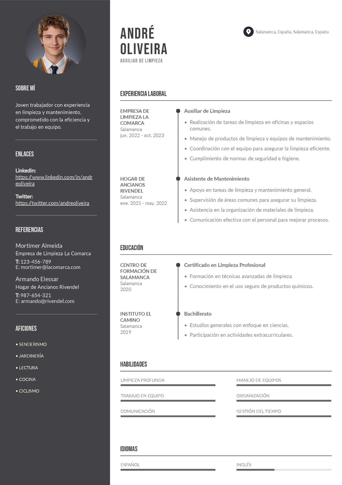 Currículum de bachiller para trabajar como auxiliar de limpieza