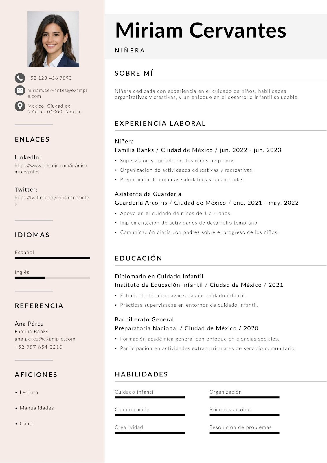 Currículum de bachiller para trabajar como niñera