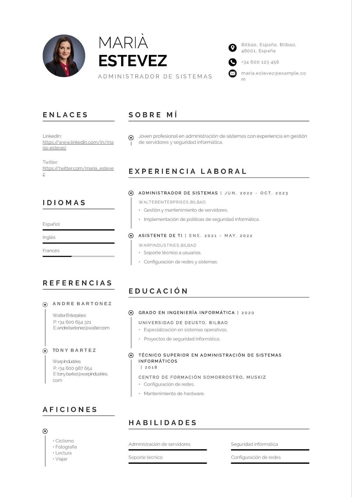 Currículum informático como administrador de sistemas
