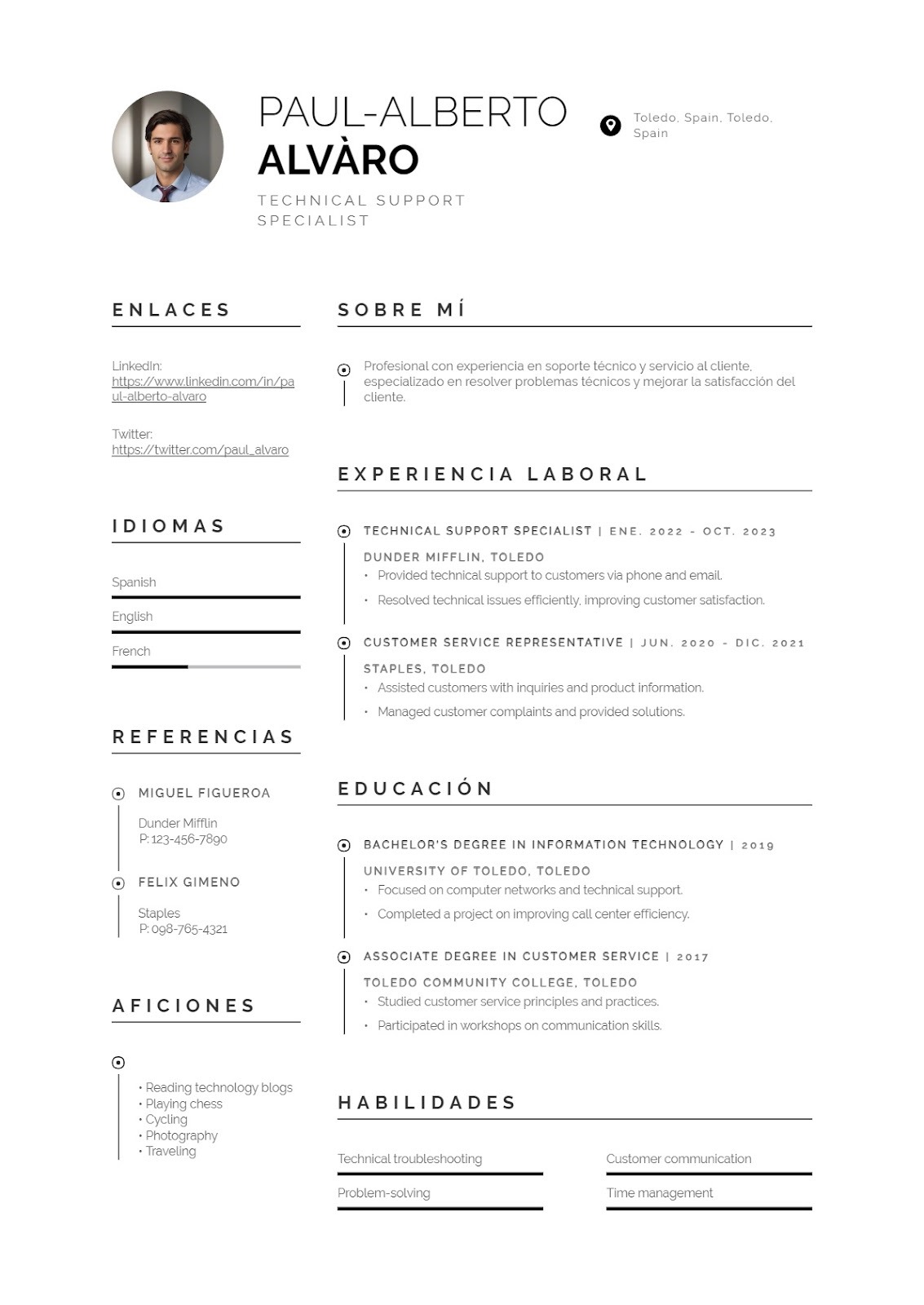 Currículum para call center como soporte técnico