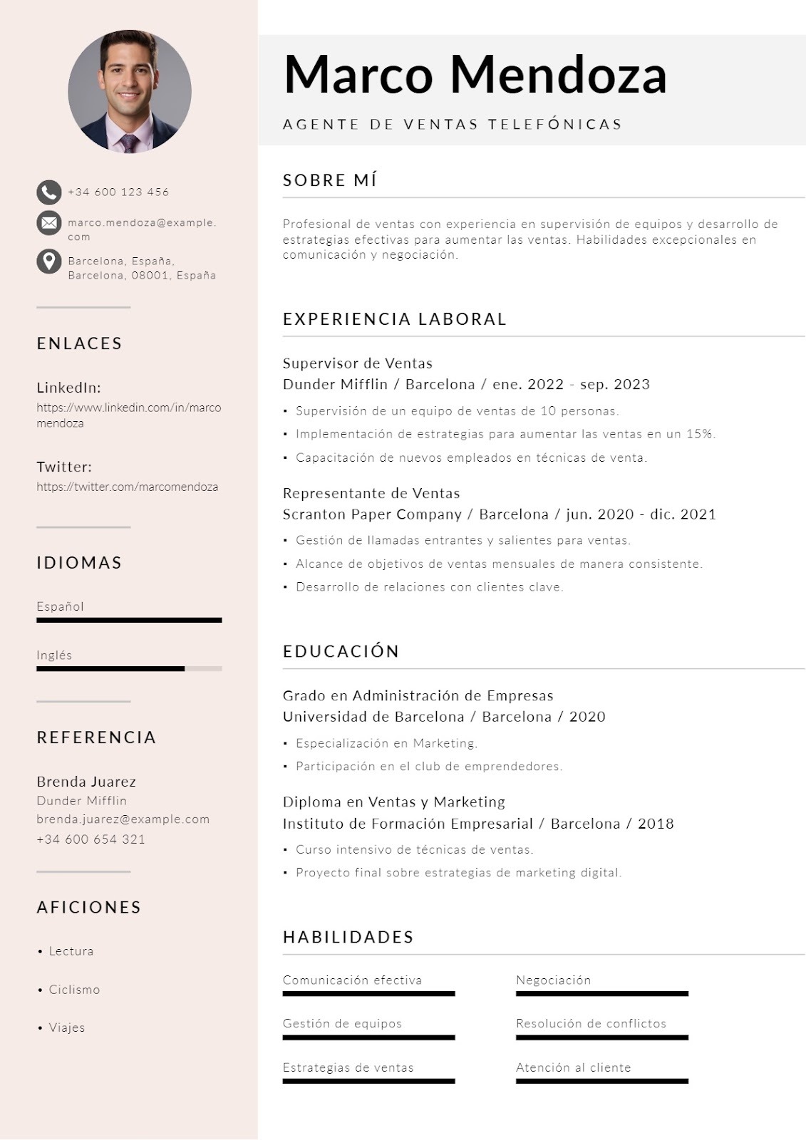 Currículum de call center para ventas telefónicas