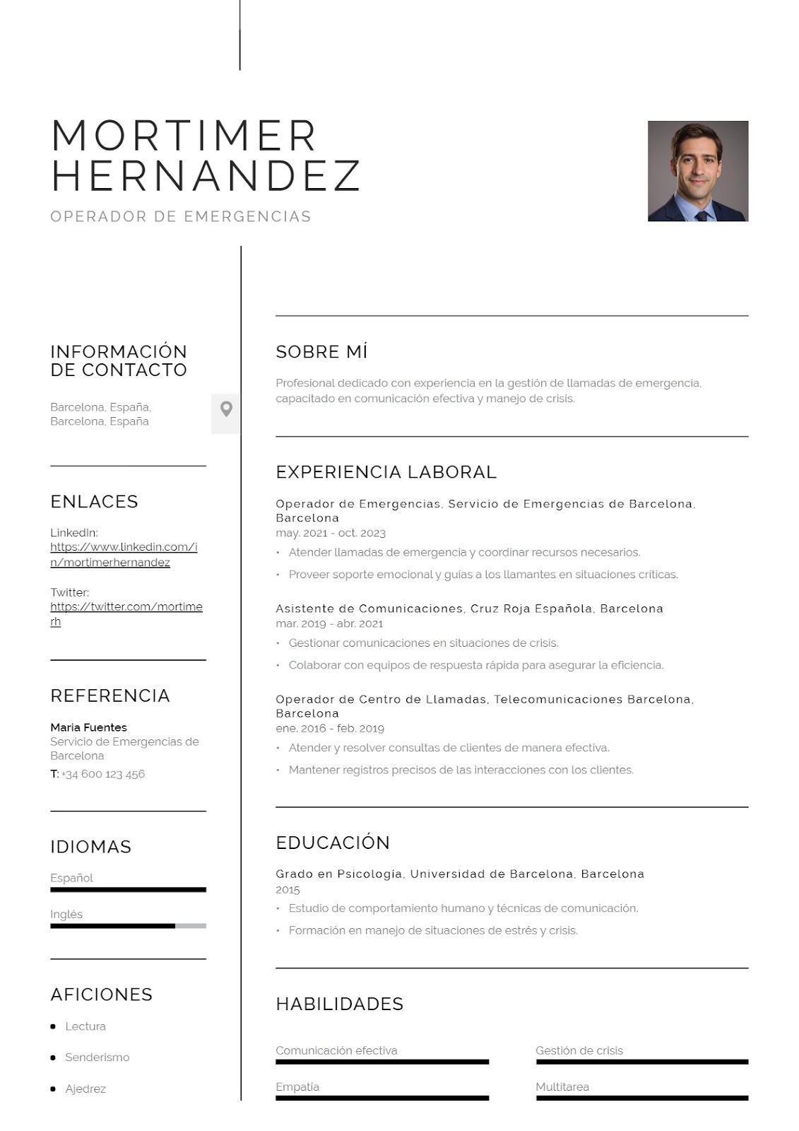 Currículum para call center de emergencias