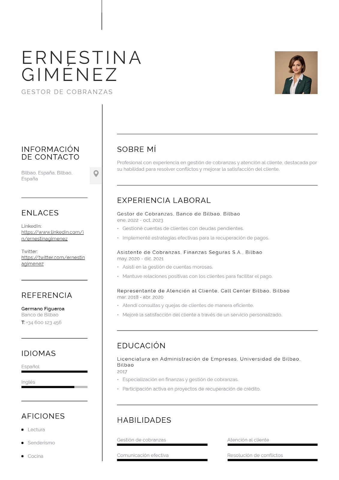 Currículum para call center como gestor de cobranzas