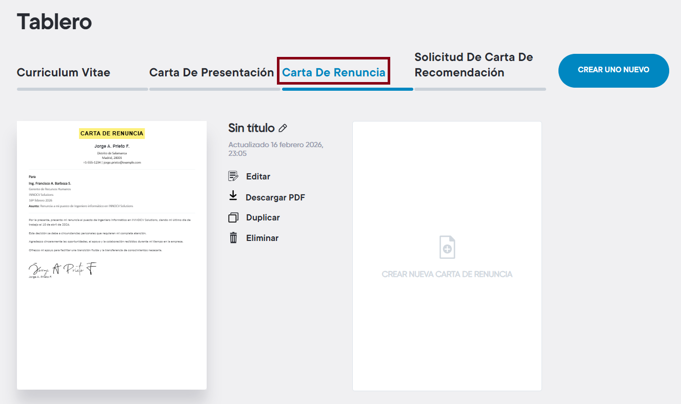 IA profesional de cartas de dimisión