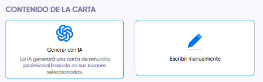 Modalidades del generador online de cartas de renuncia (IA - escritura manual)