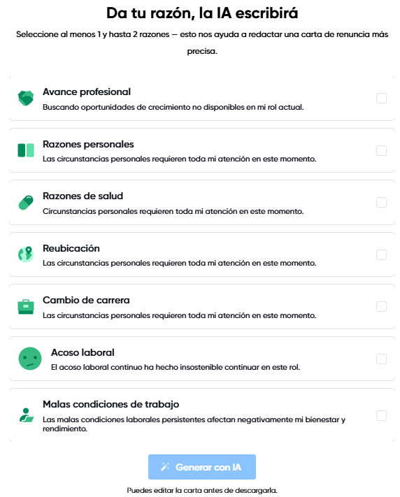 Ilustración de motivos comunes de renuncia