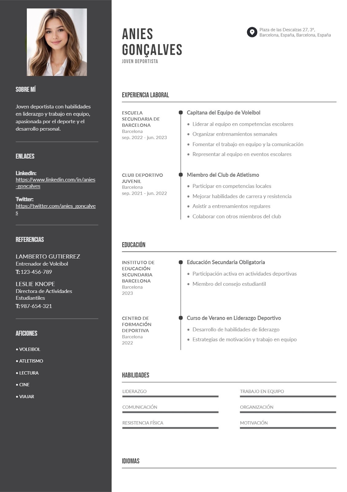 Currículum para deportistas sin experiencia