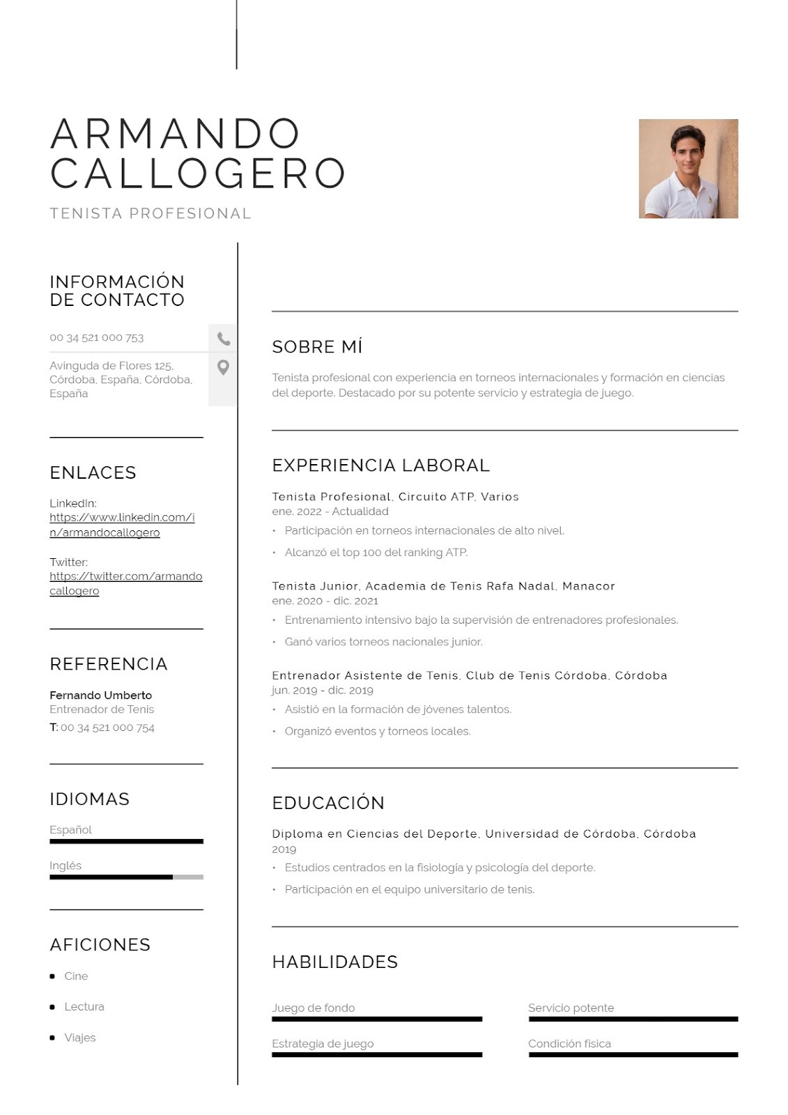 Currículum de tenista