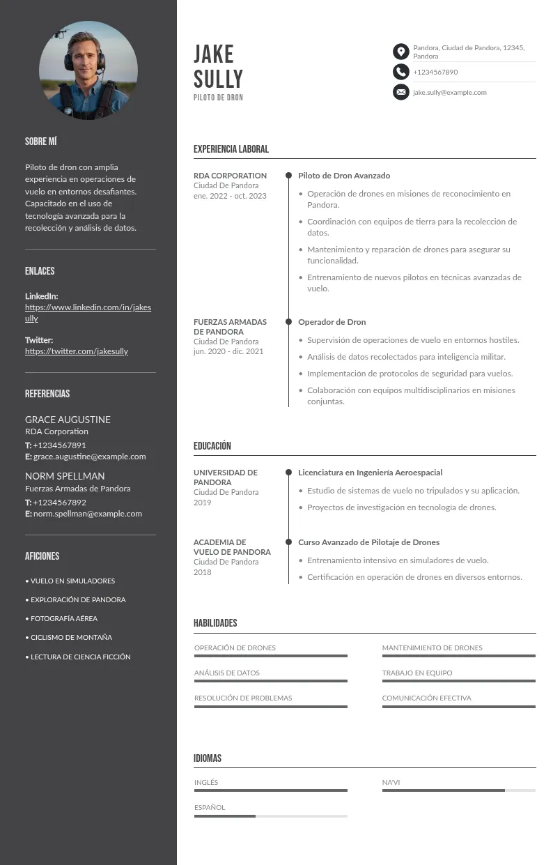 CV de piloto de dron